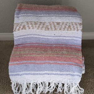 Mexican Falsa Blanket Lavender TAN Pink Yoga Blanket Handmade Neutral Boho Decor